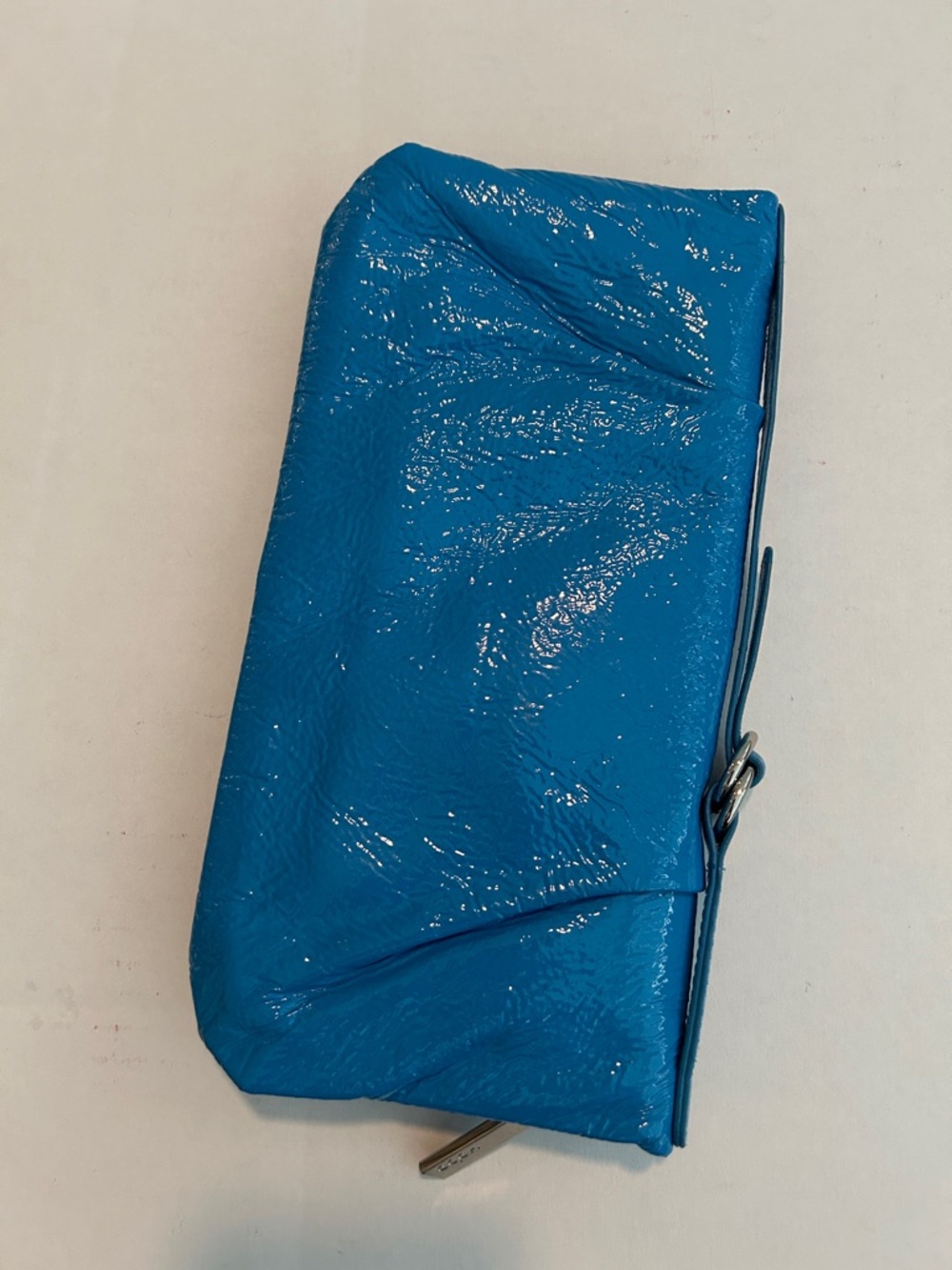 HOBO bright blue patent leather zip around clutch wallet handbag